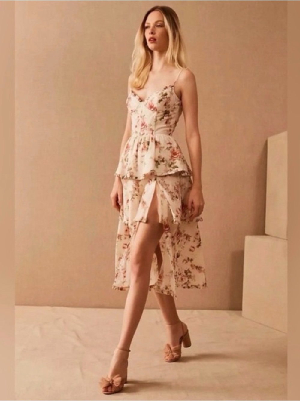 House of Harlow 1960 Blush Floral High-Low Slip Dress